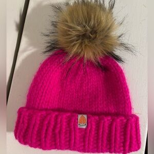 Sh*t That I Knit Pink Knit Beanie with Faux Fur Pom